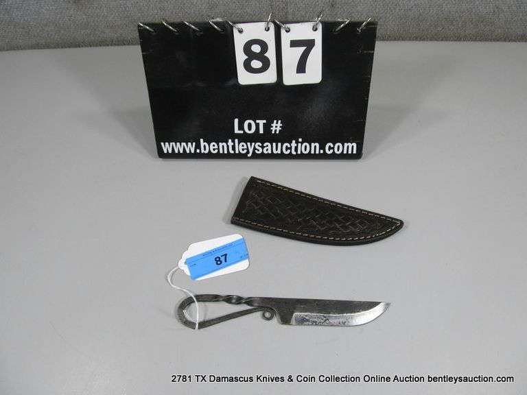 KNIFE 4" BLADE CARBON STEEL FINISH - TWISTED STEEL HANDLE W/ SHEATH