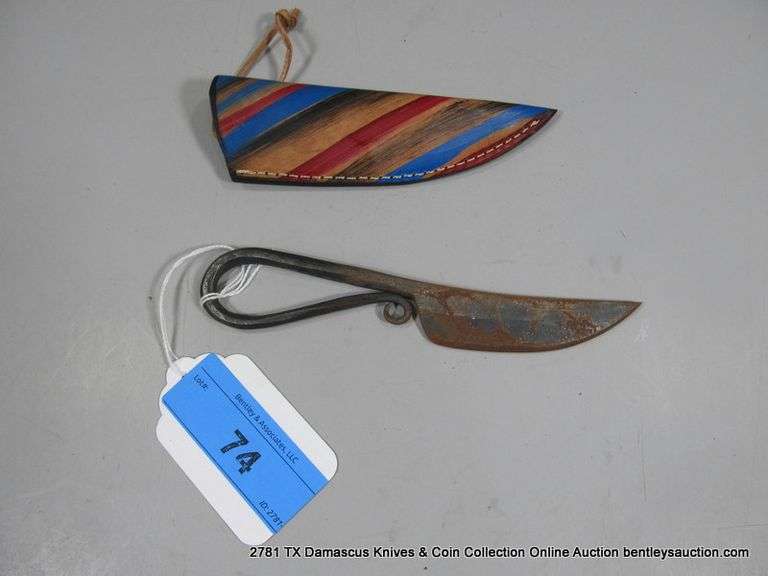 KNIFE 3" BLADE CARBON STEEL FINISH - TWISTED STEEL HANDLE W/ SHEATH