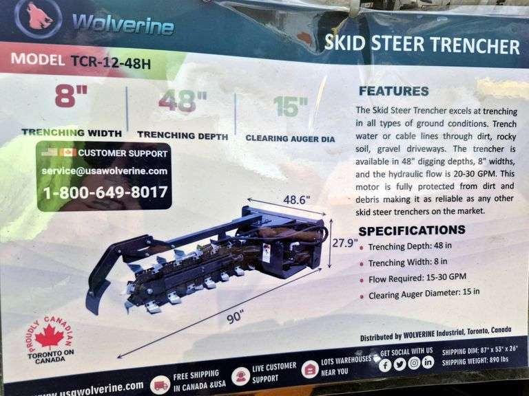 2025 WOLVERINE SKID STEER TRENCHER ATTACHMENT MODEL: TCR-12-48H, 48"