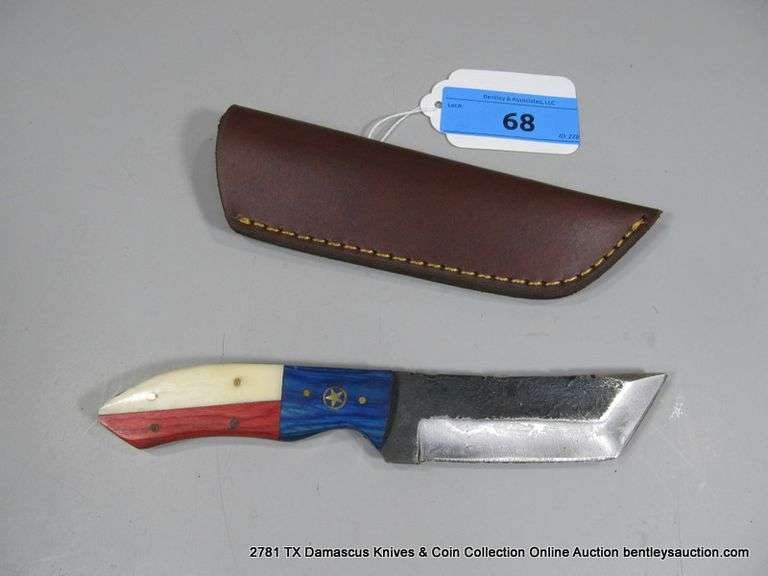 KNIFE 4" BLADE CARBON STEEL FINISH - RED, WHITE & BLUE HANDLE W/ SHEATH