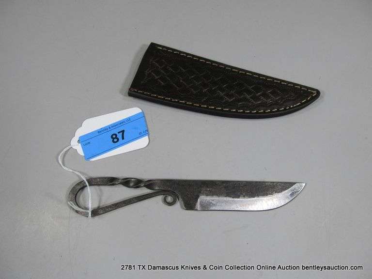 KNIFE 4" BLADE CARBON STEEL FINISH - TWISTED STEEL HANDLE W/ SHEATH