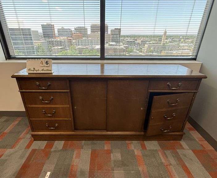 WOOD 5-DRAWER SLIDING DOOR CREDENZA