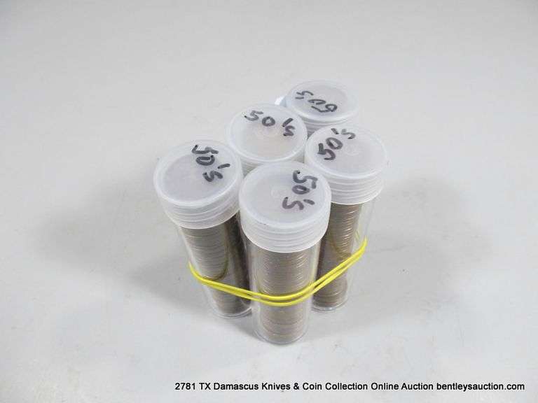 TUBES: MIXED 1950'S LINCOLN HEAD WHEAT PENNIES (5X MONEY)