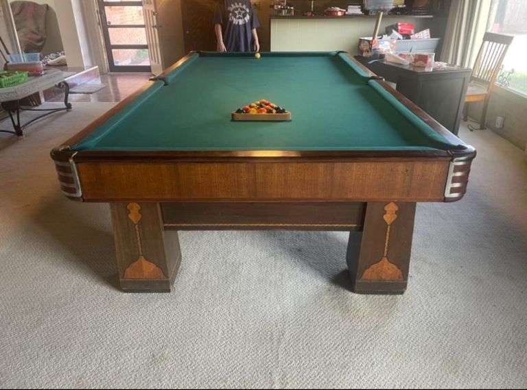 BRUNSWICK ROYAL DESIGN (1927) ART DECO LEGGED VINTAGE SLATE TOP POOL ...