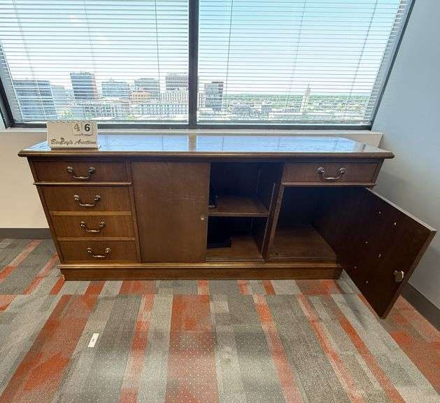 WOOD 5-DRAWER SLIDING DOOR CREDENZA