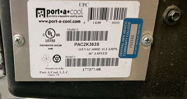 PORTA COOL MODEL: PAC2K363S PORTABLE COOLER