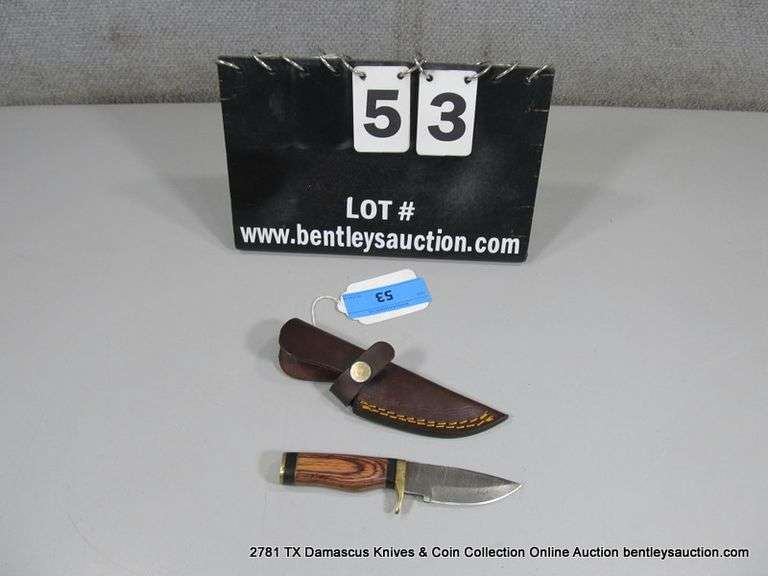KNIFE 3" BLADE DAMASCUS FINISH - BROWN & BLACK HANDLE W/ CASE
