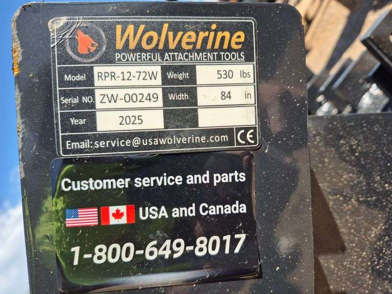 2025 WOLVERINE SKID STEER RIPPER ATTACHMENT MODEL: RPR-12-72W, 72"