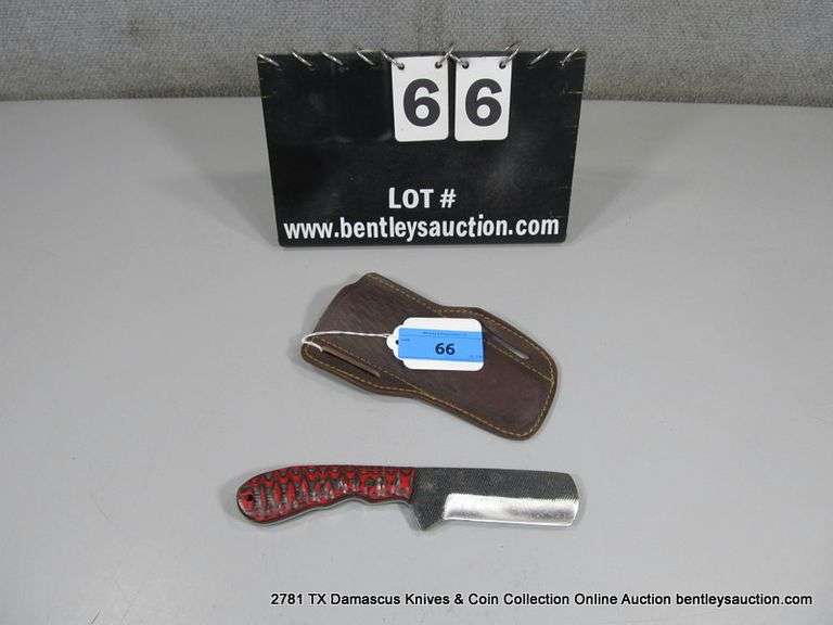 KNIFE 4" BLADE CARBON STEEL FINISH - RED & BLACK HANDLE W/ SHEATH