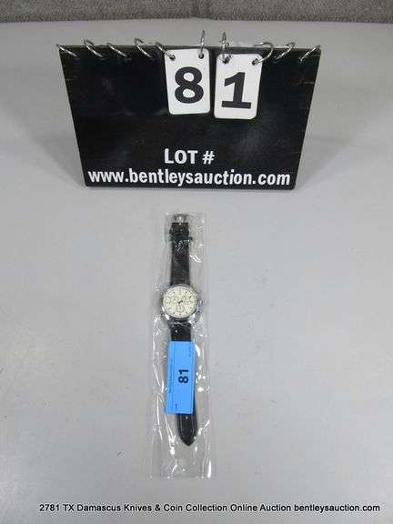 QUARTZ MENS WRISTWATCH W/ 3 SUB DIALS - BLACK BAND - WHITE FACE