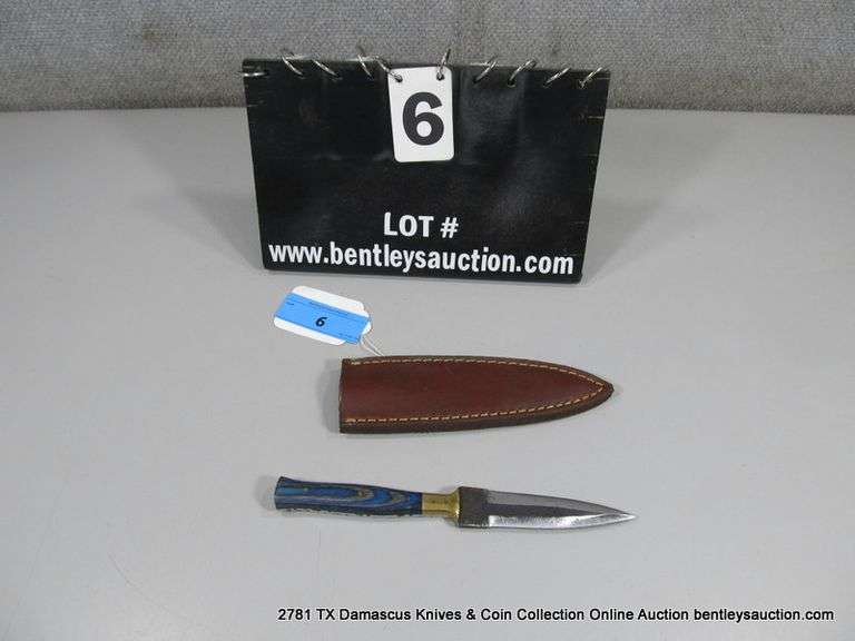 DOUBLE SIDED KNIFE 4" BLADE CARBON FINISH - BLUE HANDLE W/ SHEATH