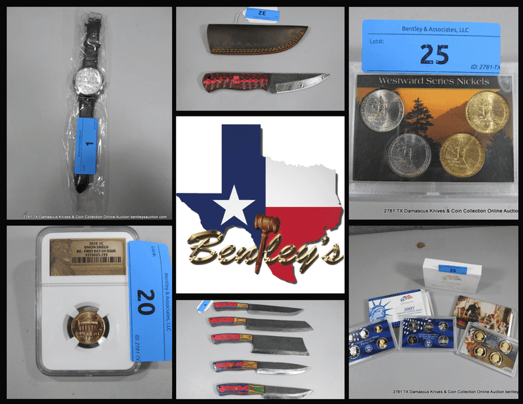 2781-TX Damascus Knives, Watches & Coin Collection Online Auction