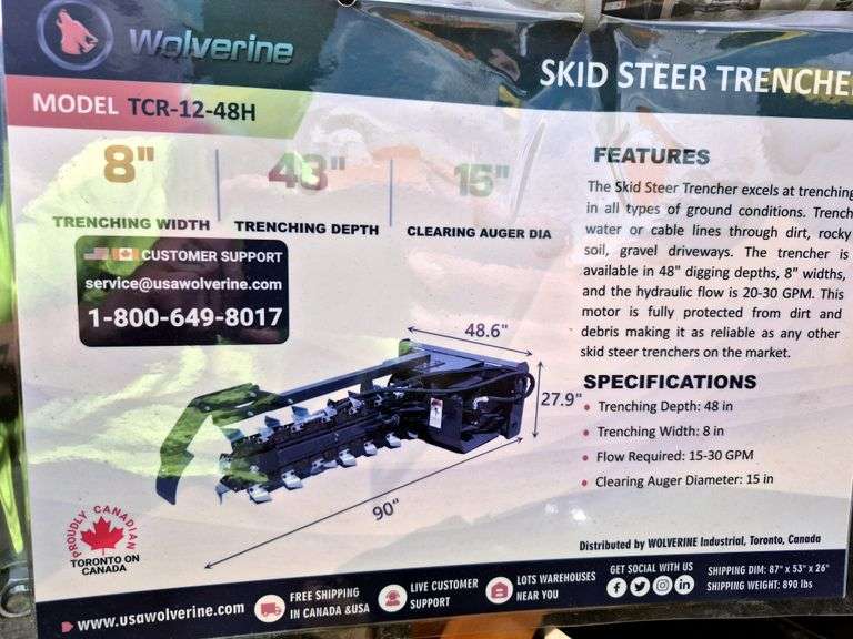 2025 WOLVERINE SKID STEER TRENCHER ATTACHMENT MODEL: TCR-12-48H, 48"