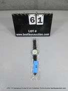 QUARTZ MENS WRISTWATCH W/ 3 SUB DIALS - BLACK BAND - WHITE FACE
