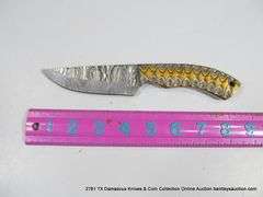 KNIFE 4" BLADE DAMASCUS FINISH - ORANGE, BLACK & NATURAL HANDLE W/ SHEATH