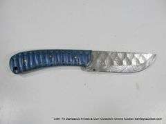 KNIFE 3-1/2" BLADE DAMASCUS FINISH - TWO TONE BLUE HANDLE W/ SHEATH