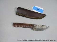 KNIFE 3" BLADE DAMASCUS FINISH - BROWN HANDLE W/ SHEATH
