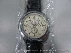 QUARTZ ANALOG MENS WRISTWATCH W/ 3 SUB DIALS - BLACK BAND - WHITE FACE