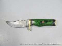 KNIFE 3" BLADE DAMASCUS FINISH - TWO TONE GREEN HANDLE W/ CASE