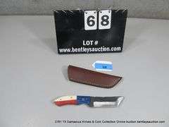 KNIFE 4" BLADE CARBON STEEL FINISH - RED, WHITE & BLUE HANDLE W/ SHEATH