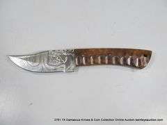 KNIFE 3-3/4" BLADE DAMASCUS FINISH - BROWN HANDLE W/ SHEATH