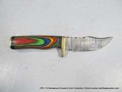 KNIFE 4" BLADE DAMASCUS FINISH - RED, GREEN, BLUE & YELLOW HANDLE W/ SHEATH