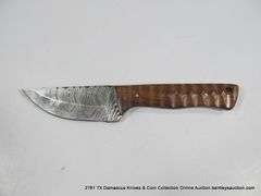 KNIFE 3" BLADE DAMASCUS FINISH - BROWN HANDLE W/ SHEATH