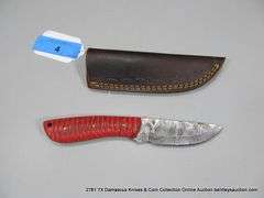 KNIFE 4" BLADE DAMASCUS FINISH - RED HANDLE W/ SHEATH