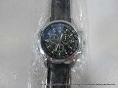 QUARTZ MENS WRISTWATCH W/ 3 SUB DIALS - BLACK BAND - DARK BLUE DIAL