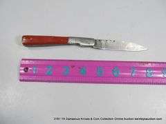 KNIFE 3-1/2" FOLDING BLADE DAMASCUS FINISH - RED HANDLE W/ CASE