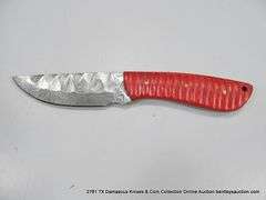 KNIFE 4" BLADE DAMASCUS FINISH - RED HANDLE W/ SHEATH