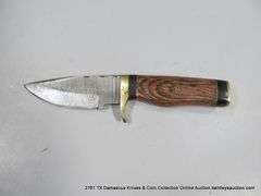 KNIFE 3" BLADE DAMASCUS FINISH - BROWN & BLACK HANDLE W/ CASE