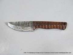 KNIFE 3-1/2" BLADE DAMASCUS FINISH - BROWN HANDLE W/ SHEATH