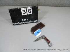 KNIFE 3" FOLDING DAMASCUS FINISH - RED & BLACK HANDLE W/ CASE