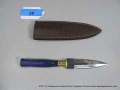 KNIFE 4" DOUBLE SIDED CARBON STEEL FINISH - BLUE HANDLE W/ SHEATH