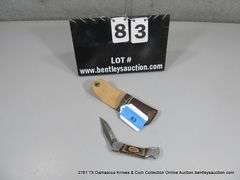 KNIFE 3" FOLDING BLADE DAMASCUS FINISH - BLACK, BROWN & NATURAL HANDLE W/ CASE