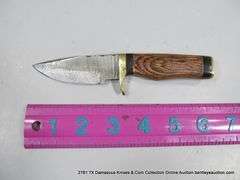 KNIFE 3" BLADE DAMASCUS FINISH - BROWN & BLACK HANDLE W/ CASE