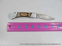 KNIFE 3" FOLDING BLADE DAMASCUS FINISH - BLACK, BROWN & NATURAL HANDLE W/ CASE