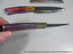 KNIFE ASSORTMENT 5" TO 9" BLADES CARBON FINISH - RED, BLUE, GREEN & NATURAL HANDLES