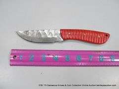 KNIFE 4" BLADE DAMASCUS FINISH - RED HANDLE W/ SHEATH