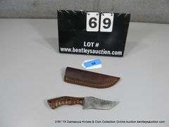 KNIFE 4" BLADE DAMASCUS FINISH - BROWN HANDLE W/ SHEATH