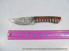 KNIFE 3-3/4" BLADE DAMASCUS FINISH - BROWN HANDLE W/ SHEATH