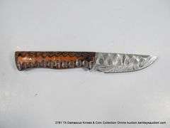 KNIFE 3-1/2" BLADE DAMASCUS FINISH - ORANGE & BLACK HANDLE W/ SHEATH