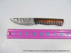 KNIFE 3-1/2" BLADE DAMASCUS FINISH - ORANGE & BLACK HANDLE W/ SHEATH