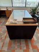 BLACK METAL 8-DRAWER DESK W/ CARVED TOP & GLASS COVER