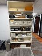 WOOD SHELF W/ CONTENTS OF OFFICE SUPPLIES