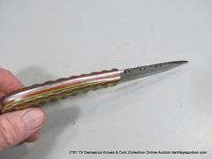 KNIFE 4" BLADE DAMASCUS FINISH - RED, GREEN, BLUE, YELLOW & NATURAL HANDLE W/ SHEATH