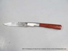 KNIFE 3-1/2" FOLDING BLADE DAMASCUS FINISH - RED HANDLE W/ CASE