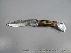 KNIFE 3" FOLDING BLADE DAMASCUS FINISH - BLACK, BROWN & NATURAL HANDLE W/ CASE