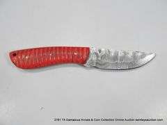 KNIFE 4" BLADE DAMASCUS FINISH - RED HANDLE W/ SHEATH